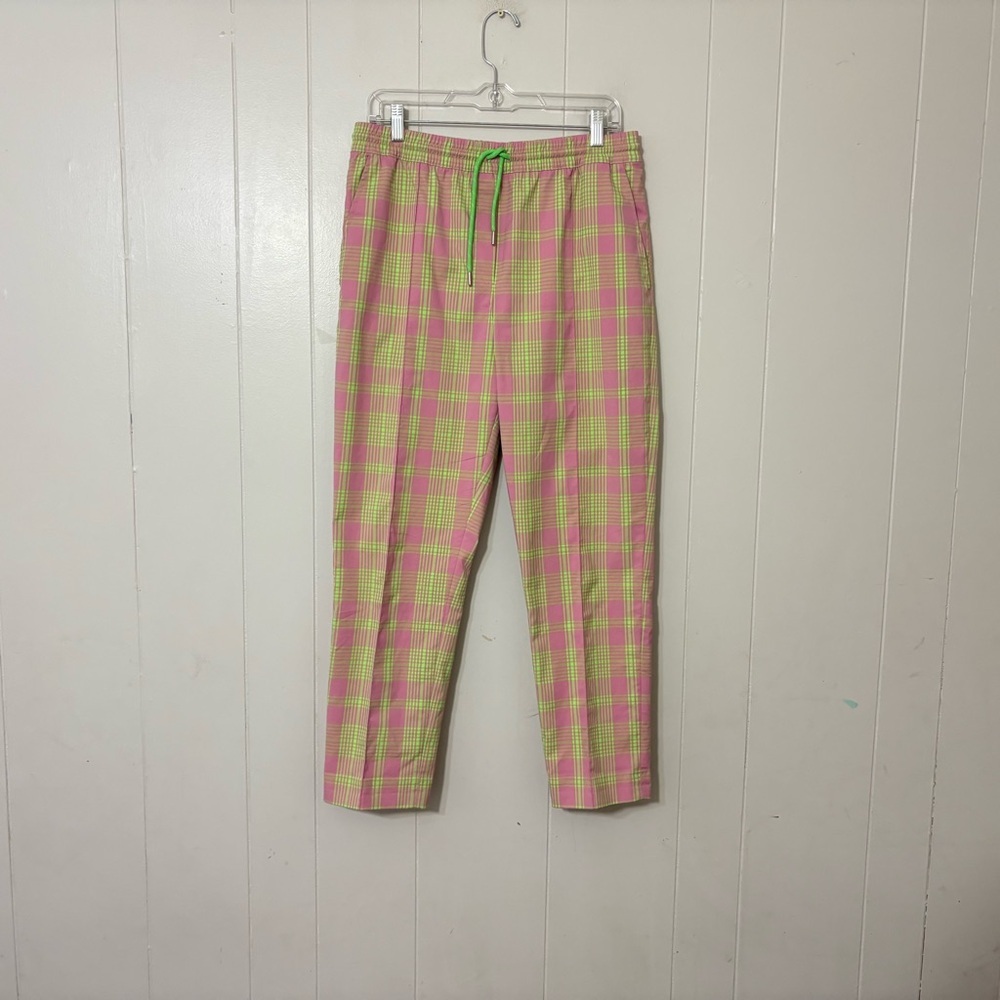 Essentiel Antwerp WHOEVER Pink Green Plaid Drawstring Pants Size 38 (US 6)